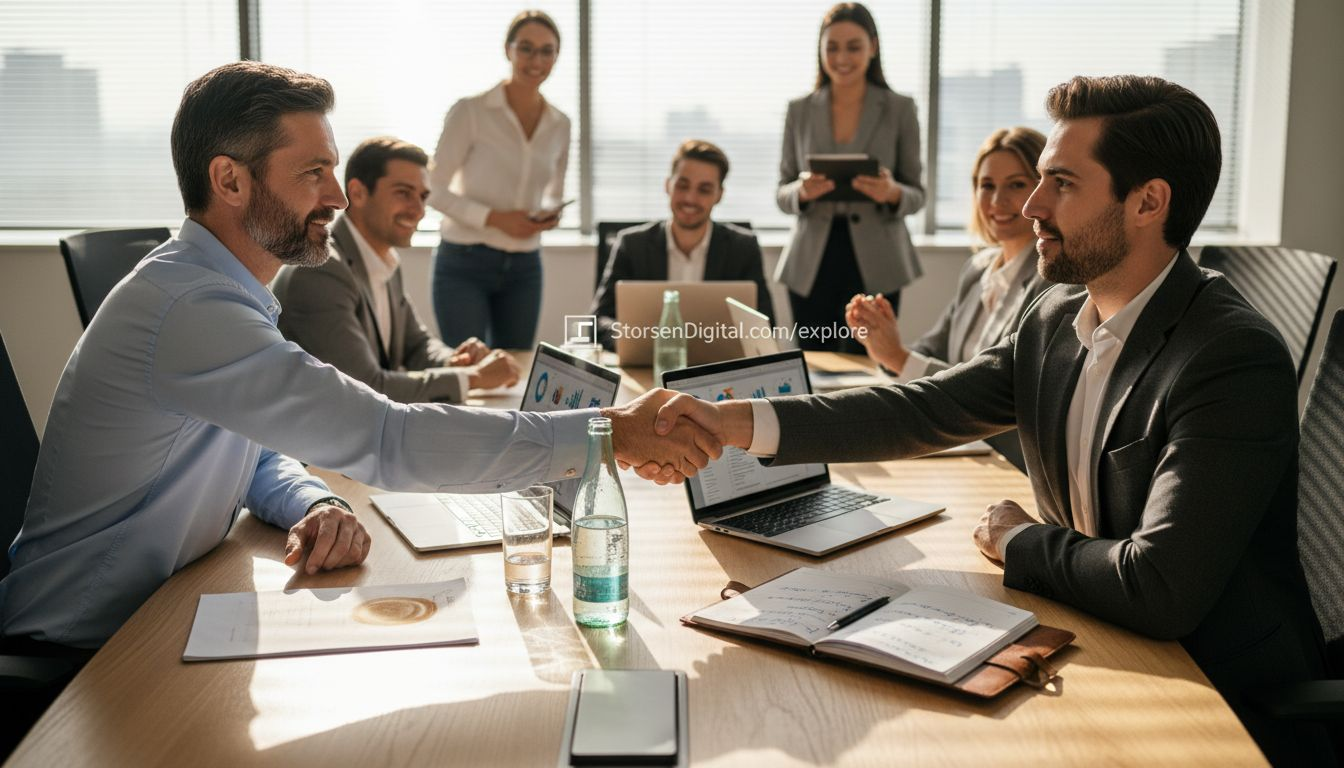 Project leader handshake with outsourcing partner