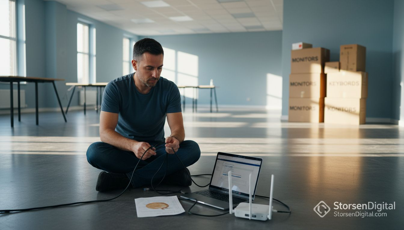 Technician setting up new nearshoring office
