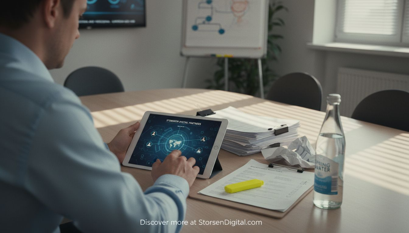 Manager reviewing outsourcing partner profiles