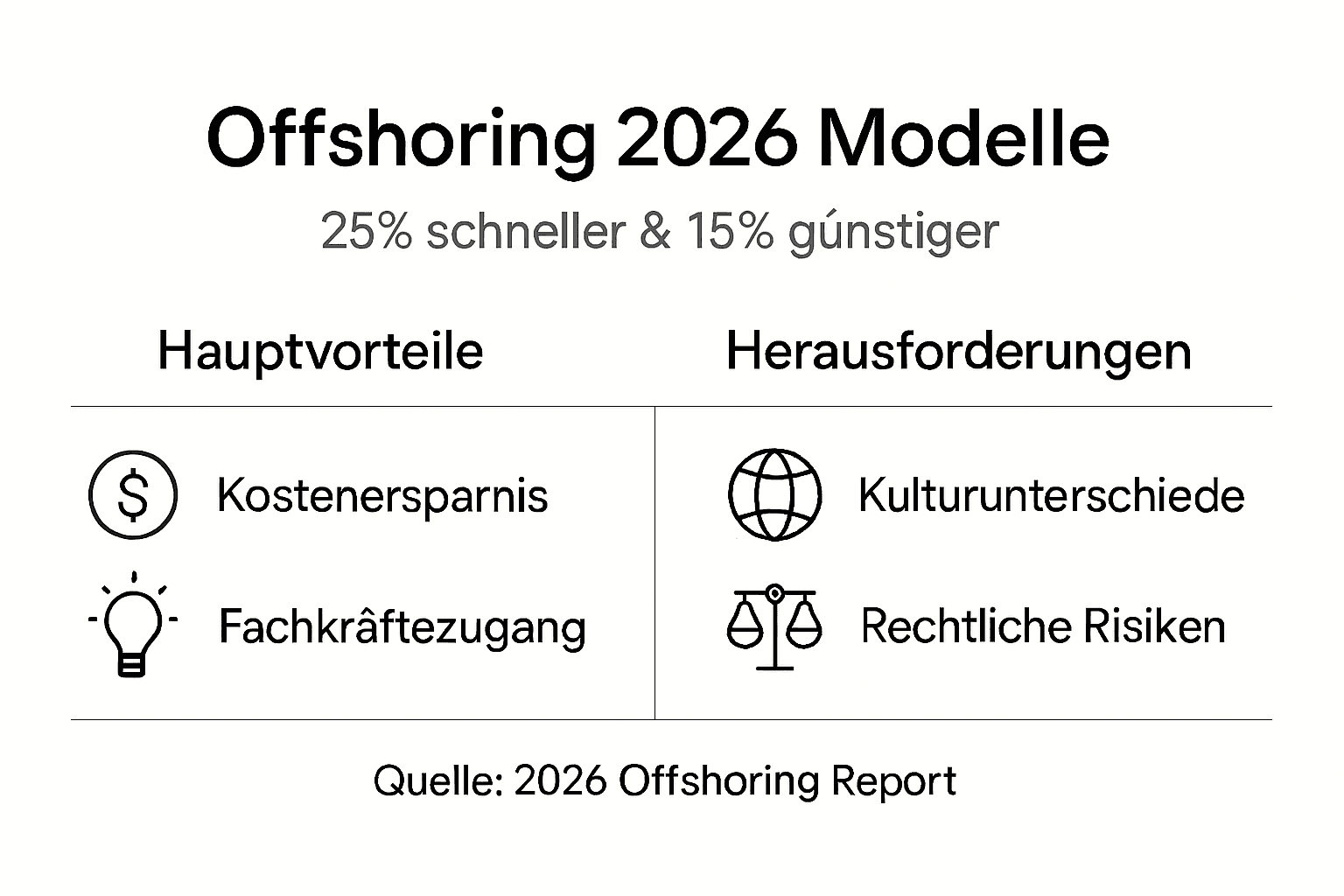 Übersichtsgrafik: Chancen und Risiken beim Offshoring auf einen Blick