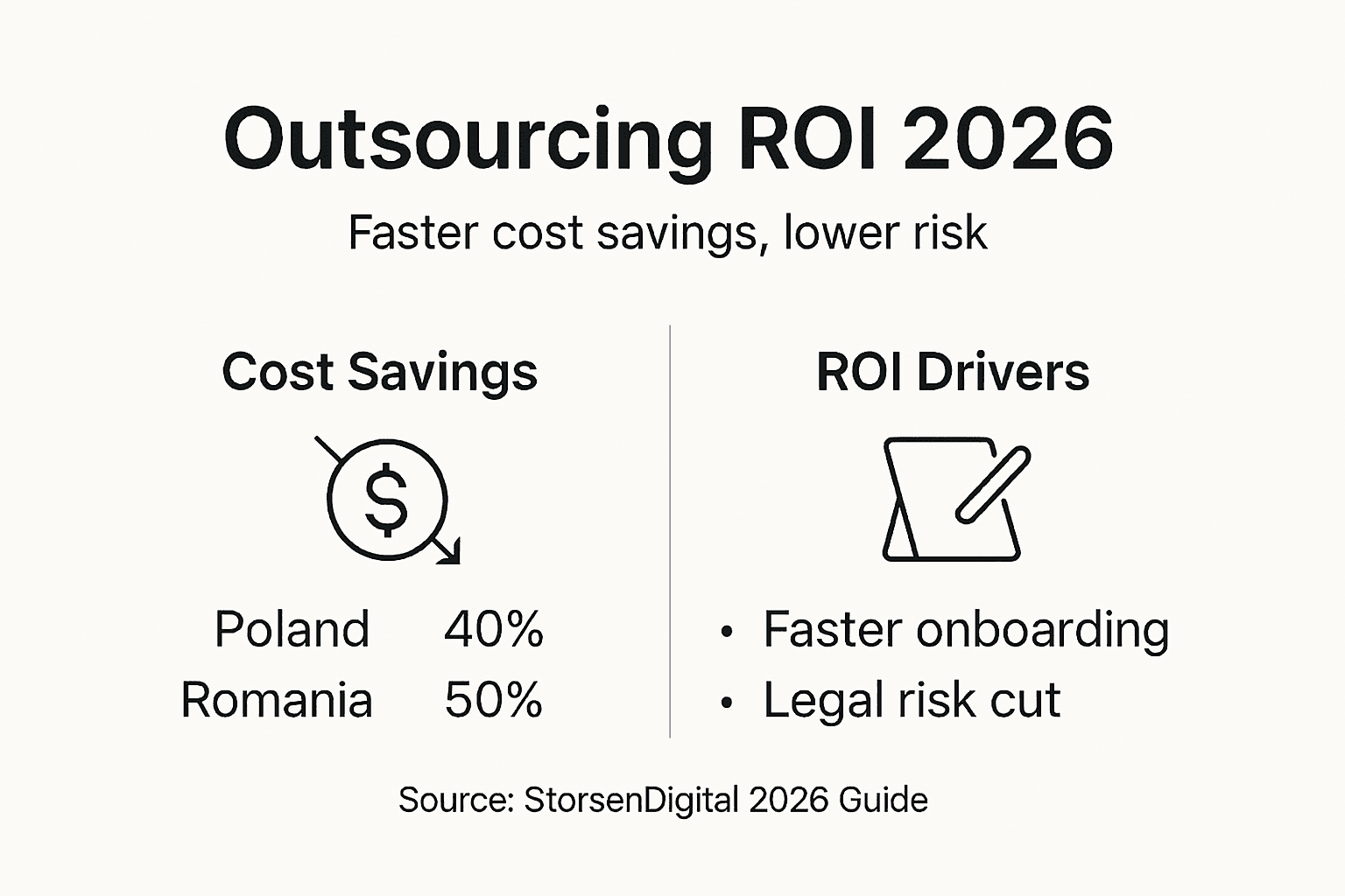 Infographic shows 2026 outsourcing cost and ROI in Europe