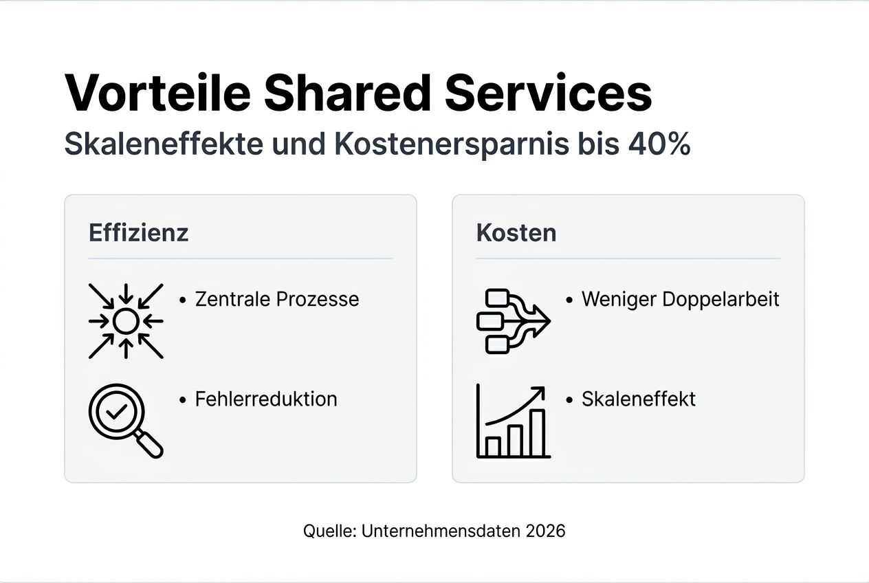 Die Infografik veranschaulicht die Vorteile von Shared Services auf einen Blick.