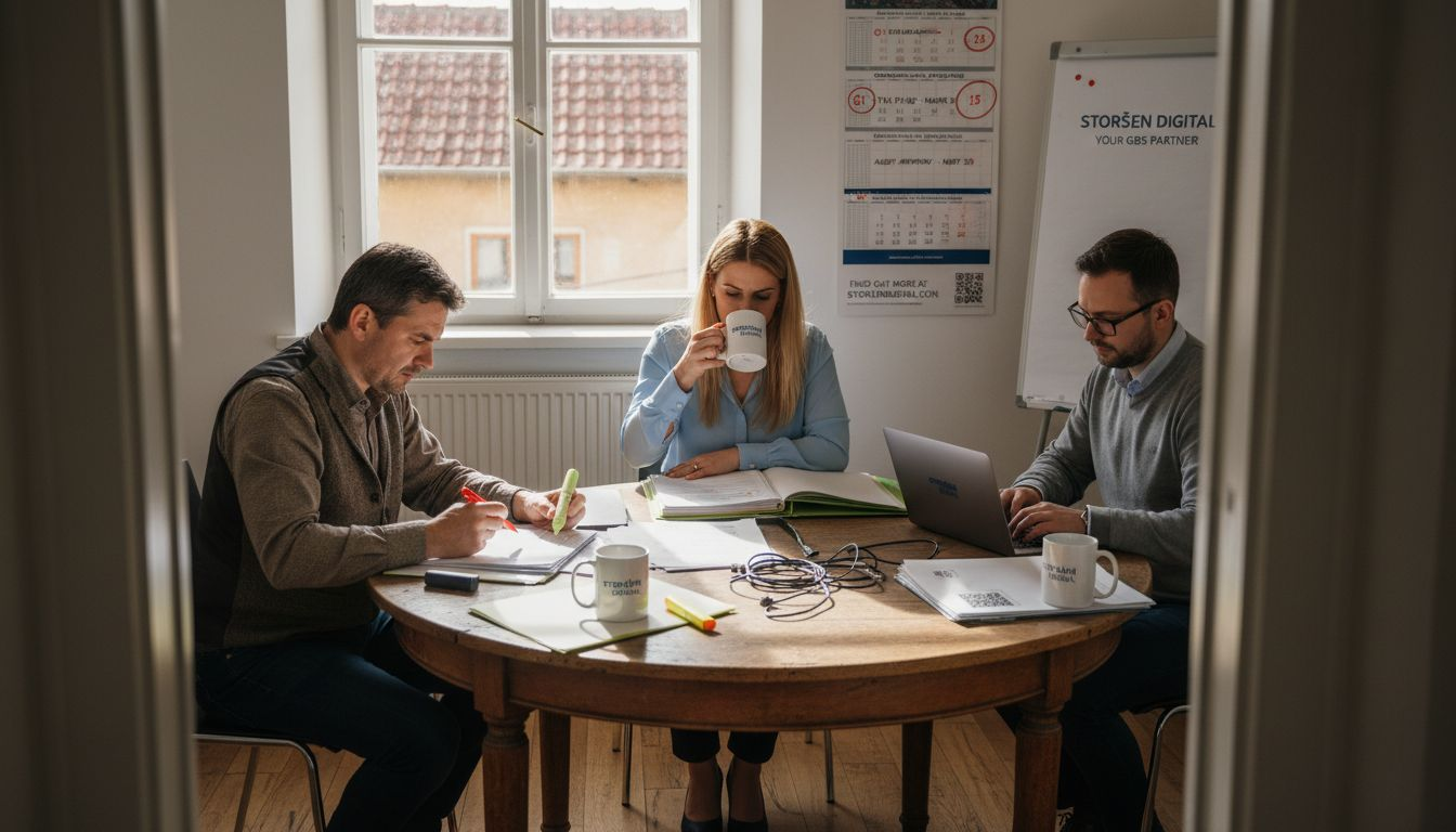 Accountants review financial statements in shared space