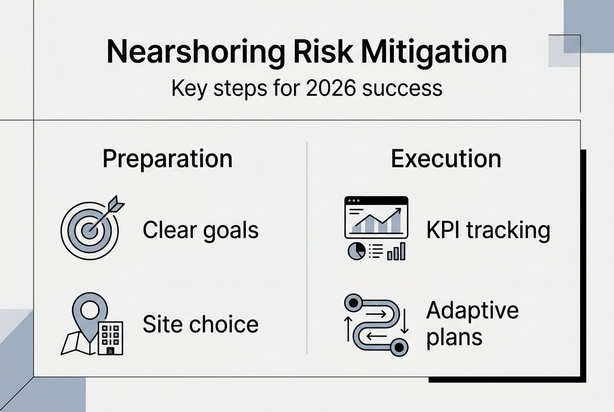 Infographic outlining nearshoring risk mitigation steps