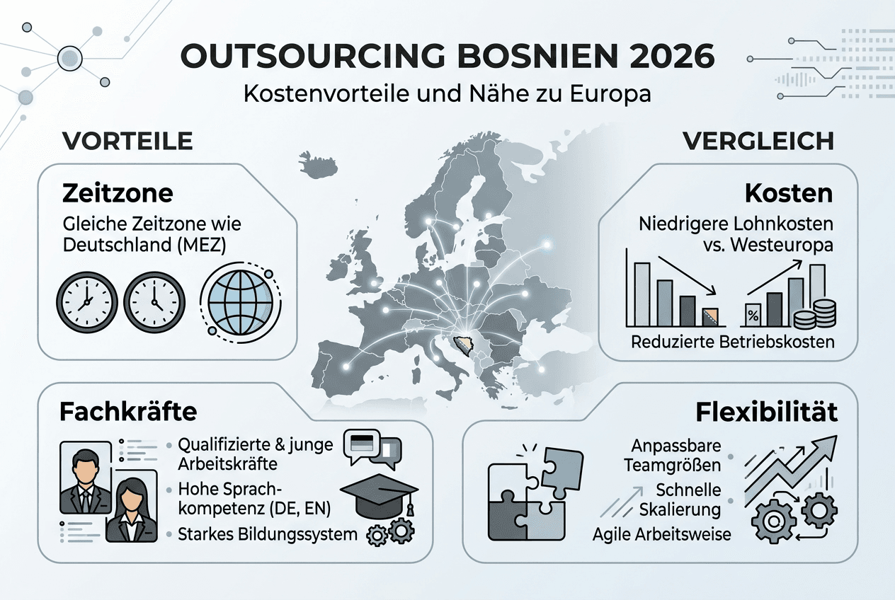 Infografik: IT-Outsourcing nach Bosnien – Vorteile und Vergleich auf einen Blick