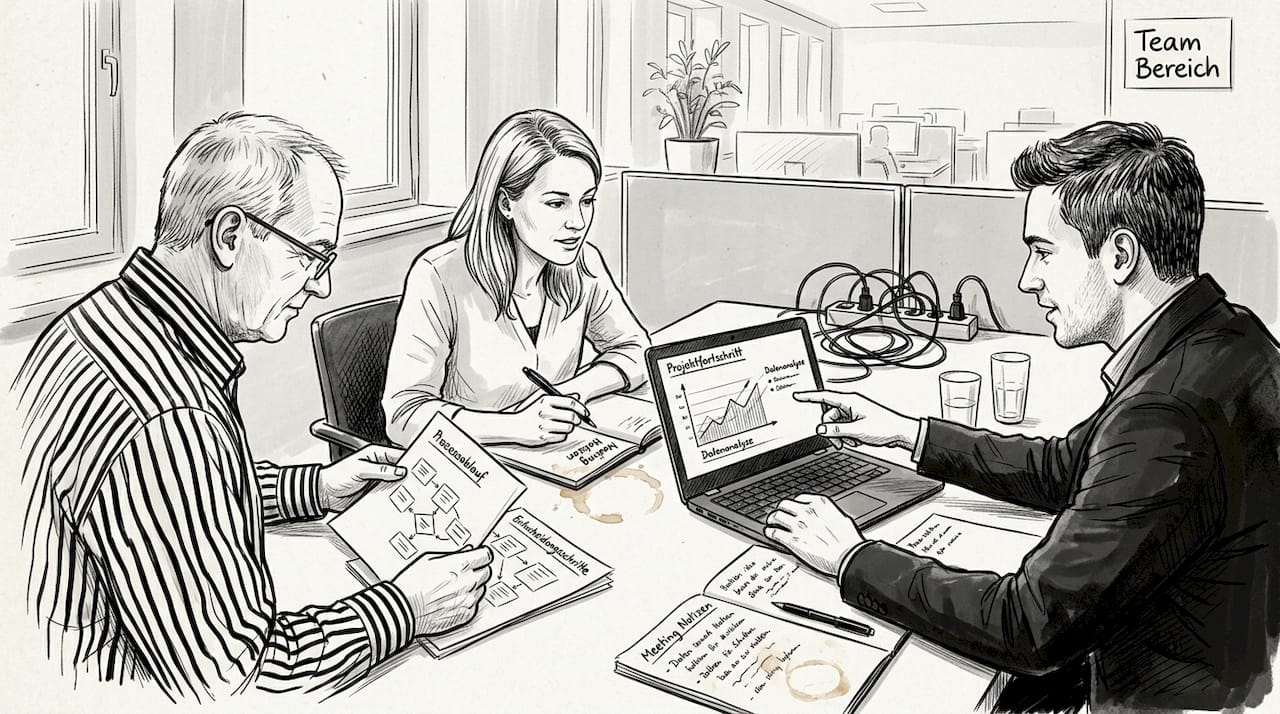 Im Rahmen eines Outsourcing-Meetings nimmt das Team die bestehenden Prozesse genau unter die Lupe.