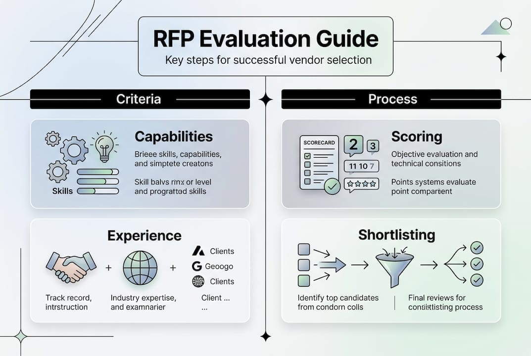 Infographic showing RFP evaluation steps and criteria