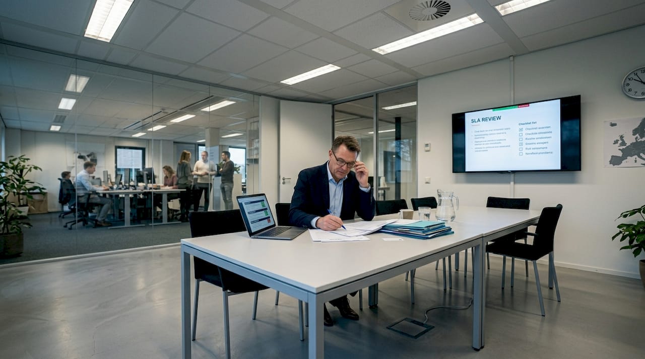 Executive reviewing finance provider contracts