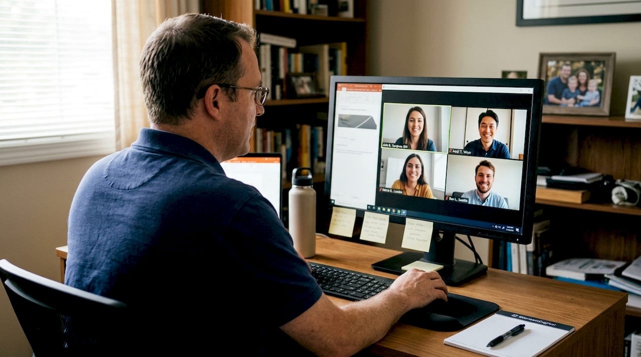Manager hosting wellbeing video call remote