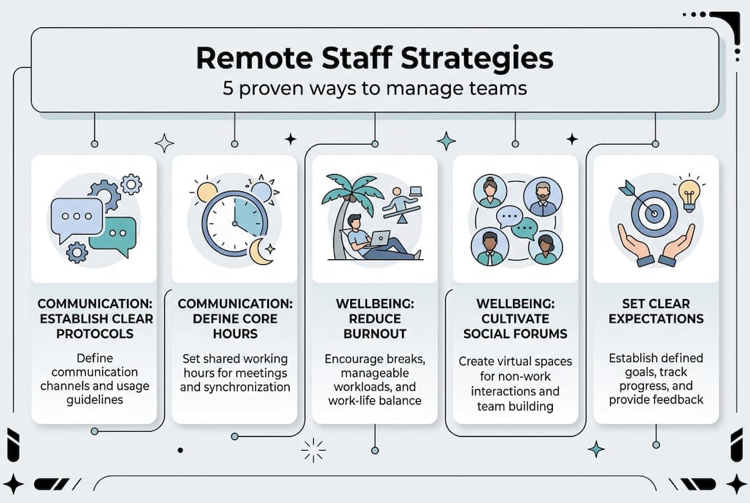 Infographic showing remote team strategies overview