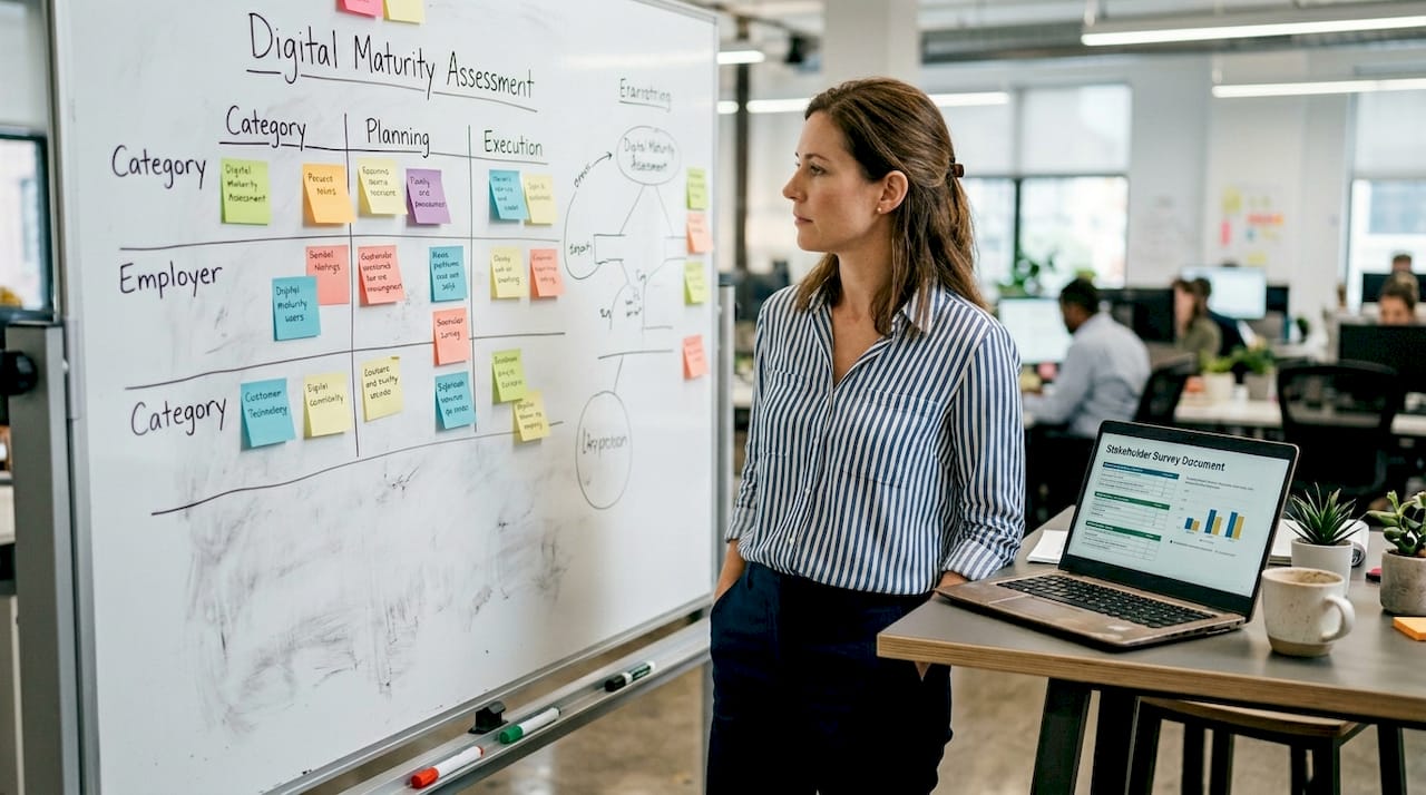 Manager reviewing digital assessment process details