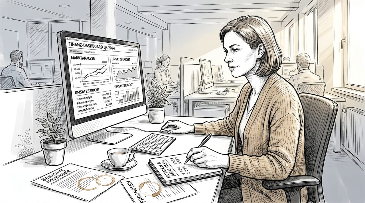 Ein Finanzanalyst prüft und bewertet aktuelle Kennzahlen und Daten aus dem Bereich Managed Services.