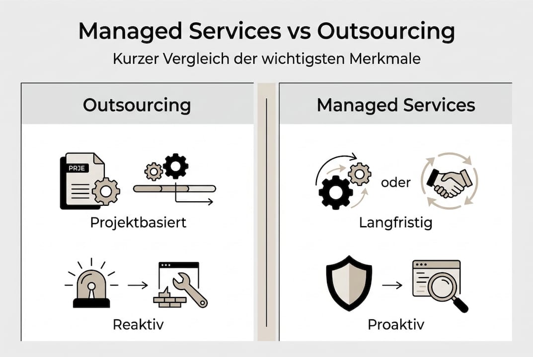 Infografik: Managed Services vs. Outsourcing – ein Überblick im Direktvergleich