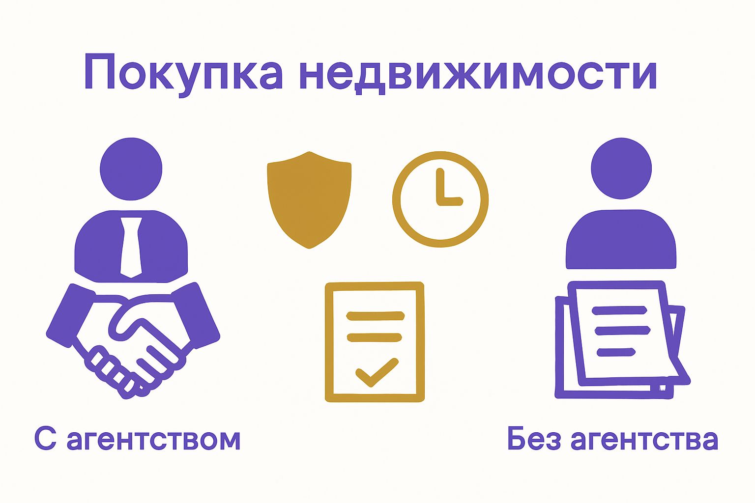 Инфографика: сравнение преимуществ покупки с агентством и без агентства