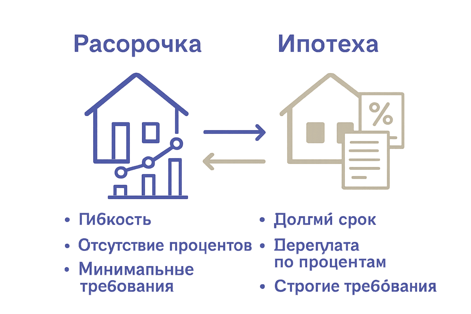 Инфографика сравнения рассрочки и ипотеки