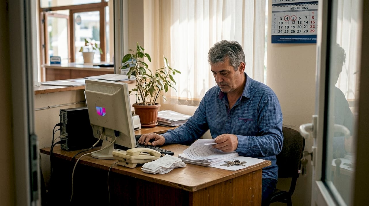 Владелец гостиницы занимается оформлением бронирований прямо в своем офисе.