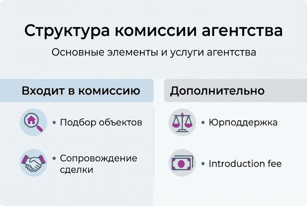 Инфографика с основными разделами структуры комиссионного агентства