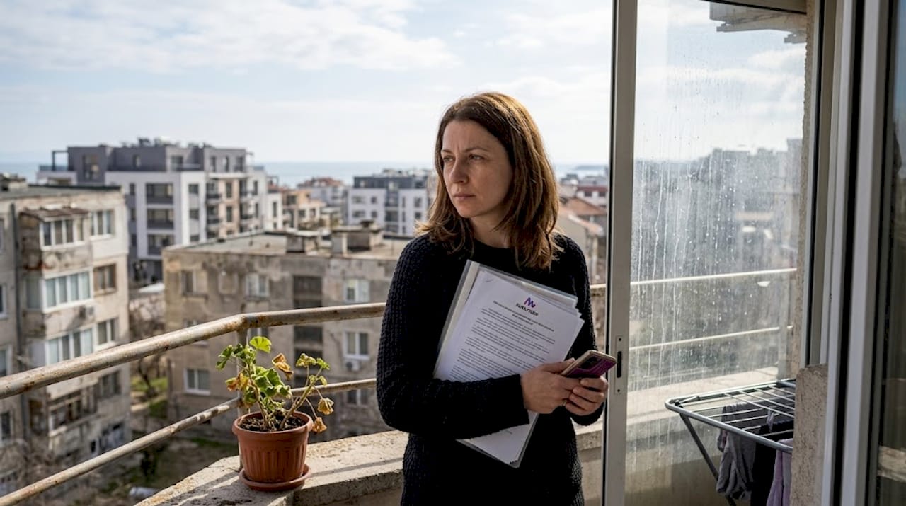 Инвестор осматривает объект недвижимости с балкона квартиры.