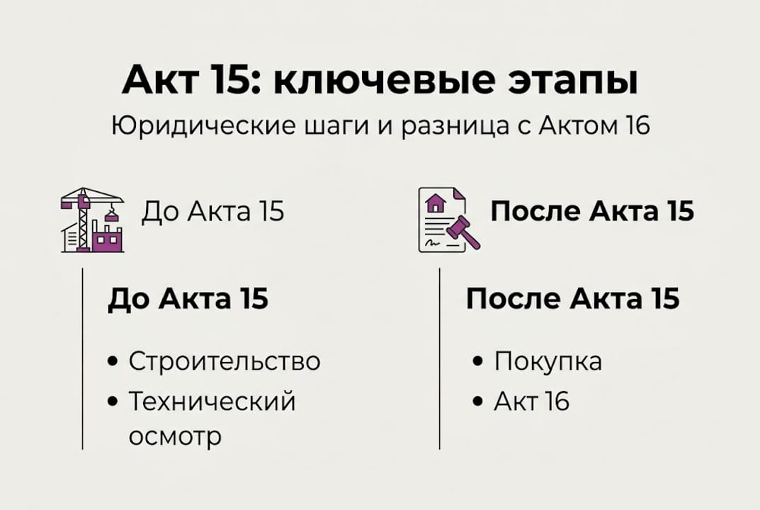 Инфографика: как проходит покупка недвижимости по Акту 15 — пошаговая инструкция