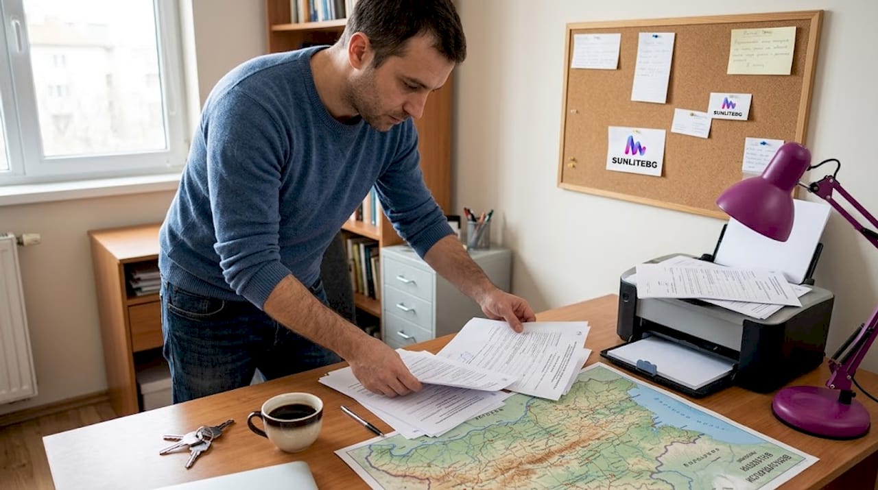Мужчина наводит порядок в документах на недвижимость в Болгарии