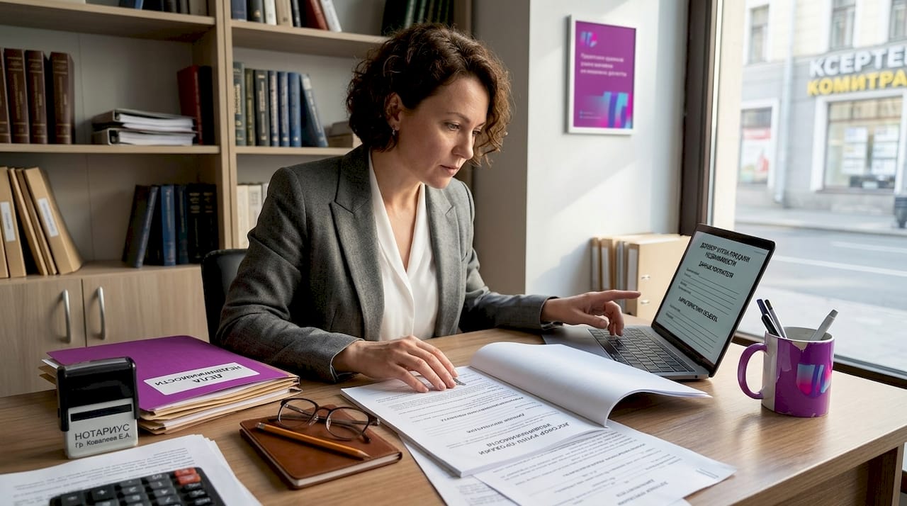 Юрист тщательно проверяет документы, связанные с продажей недвижимости, чтобы убедиться в их правильности и надежности.