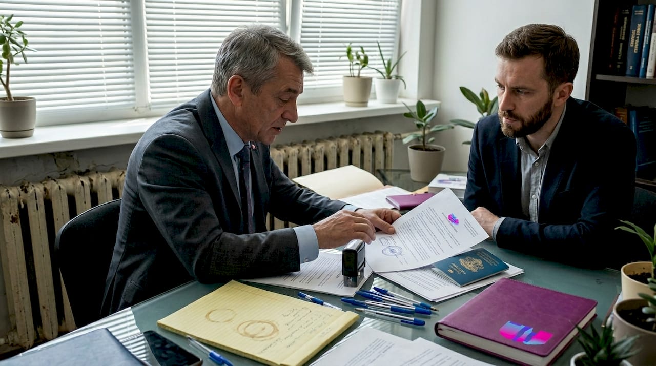 Юрист разъясняет иностранцу все нюансы договора.