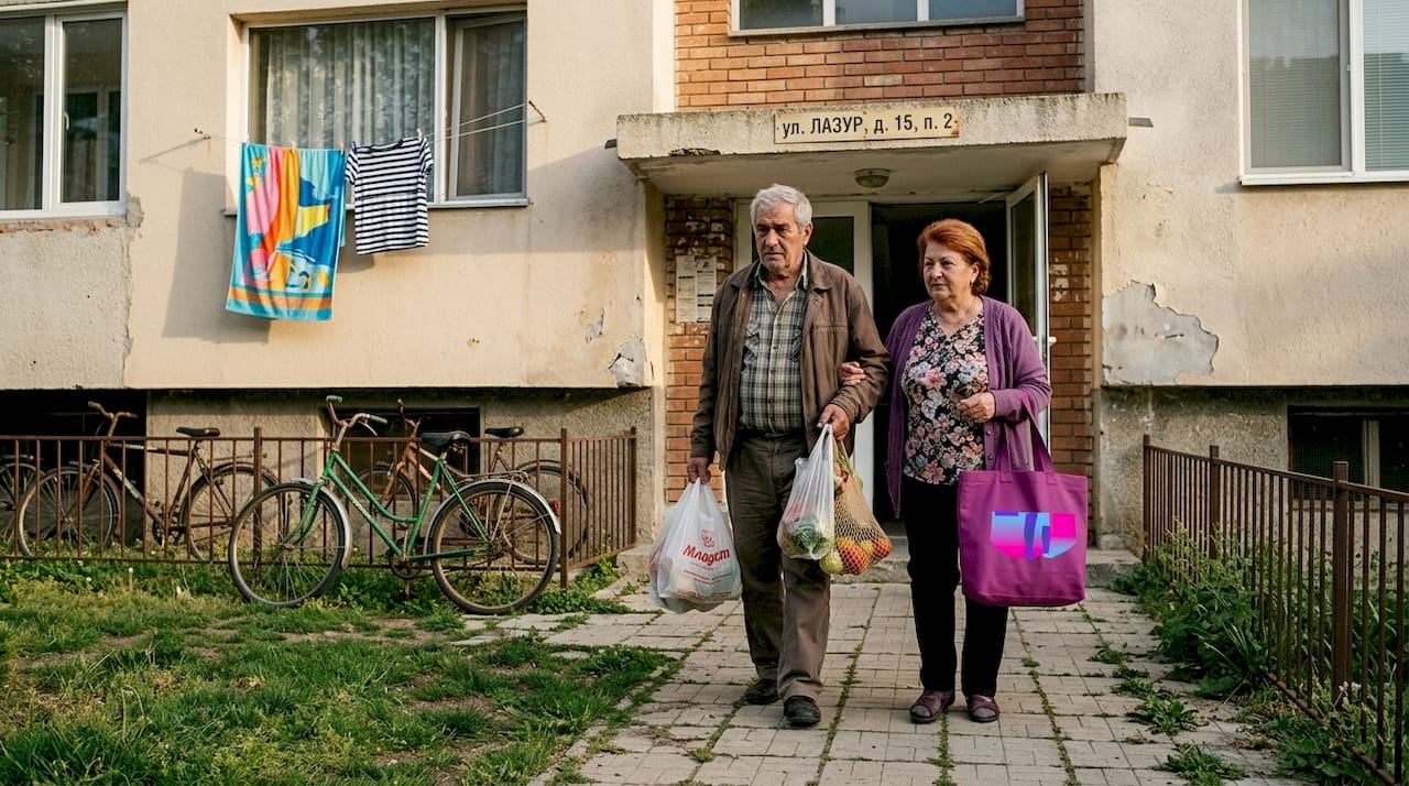 Уютный болгарский дом, а у крыльца собрались жильцы — разговаривают, смеются, наслаждаются летним вечером.