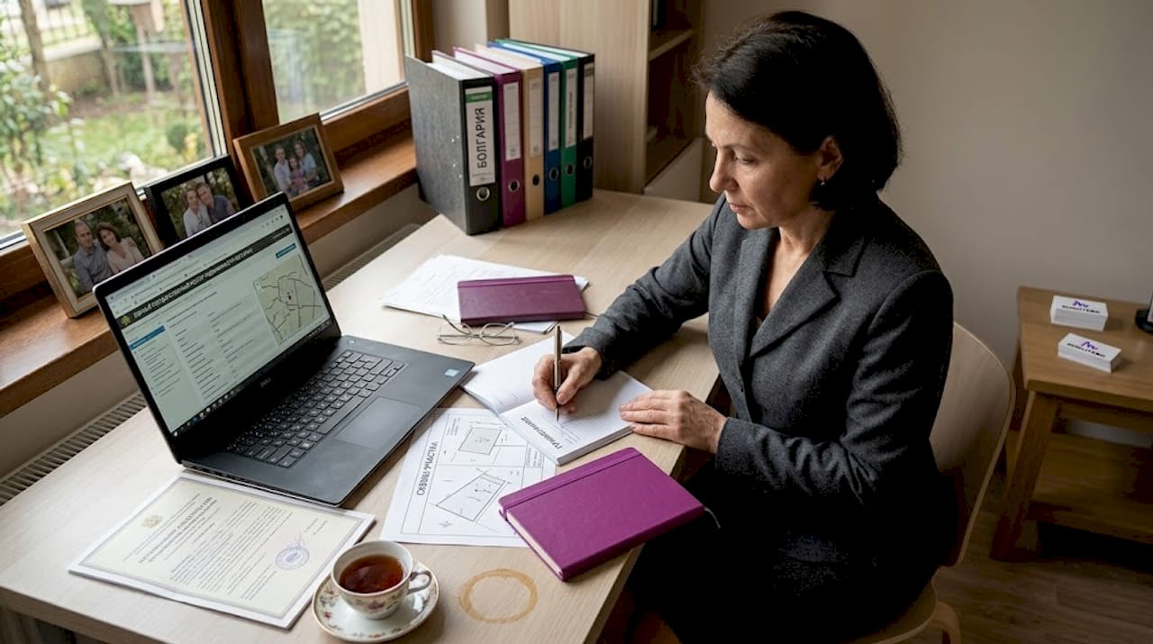 Женщина знакомится с документами на недвижимость в Болгарии.