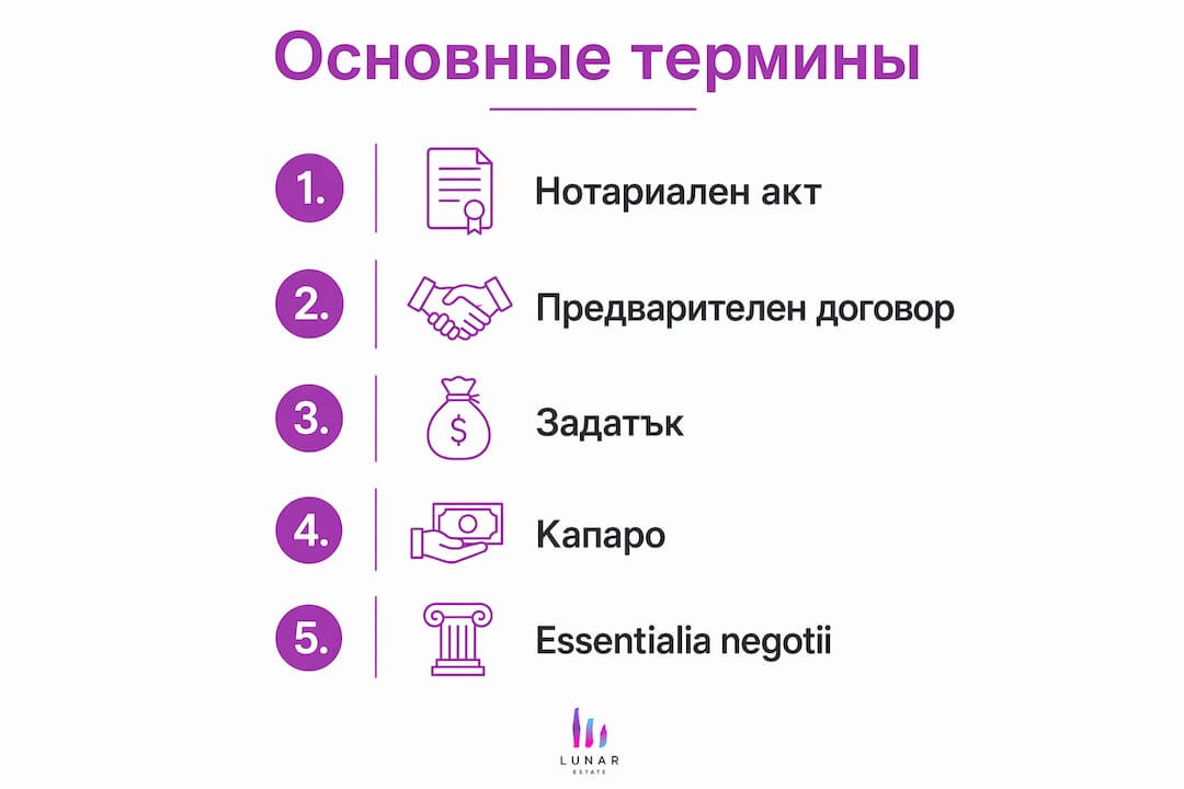Инфографика с ключевыми понятиями, используемыми в болгарских договорах