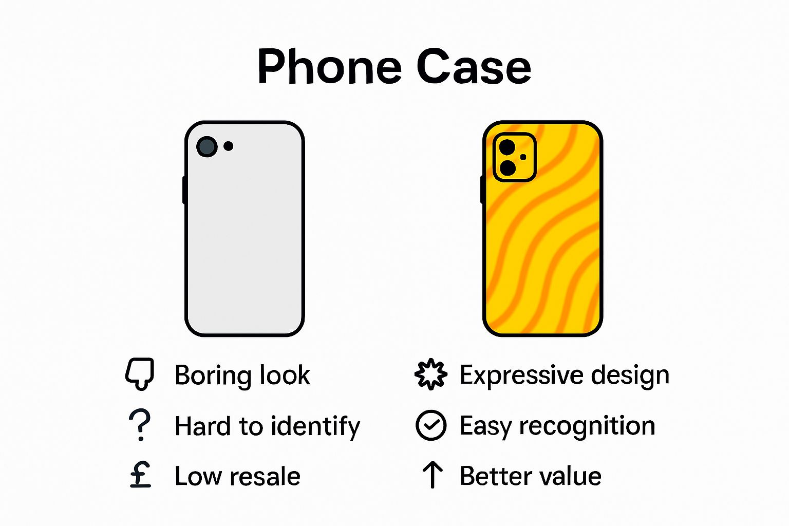 Infographic comparing plain vs custom phone cases