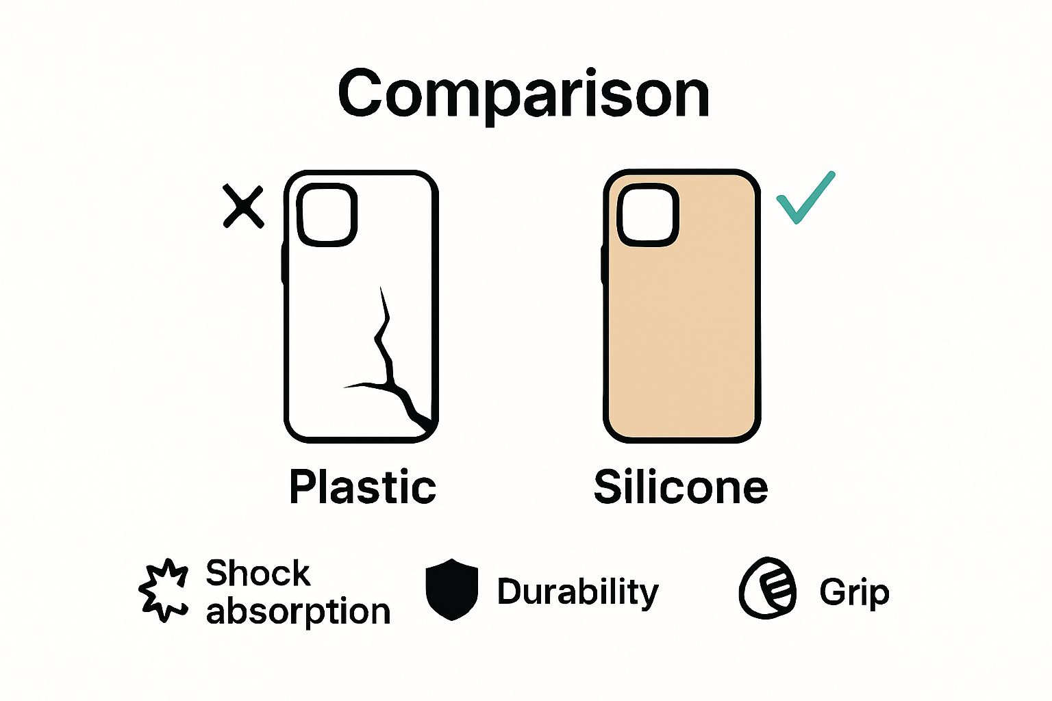 Infographic comparing silicone and plastic phone cases