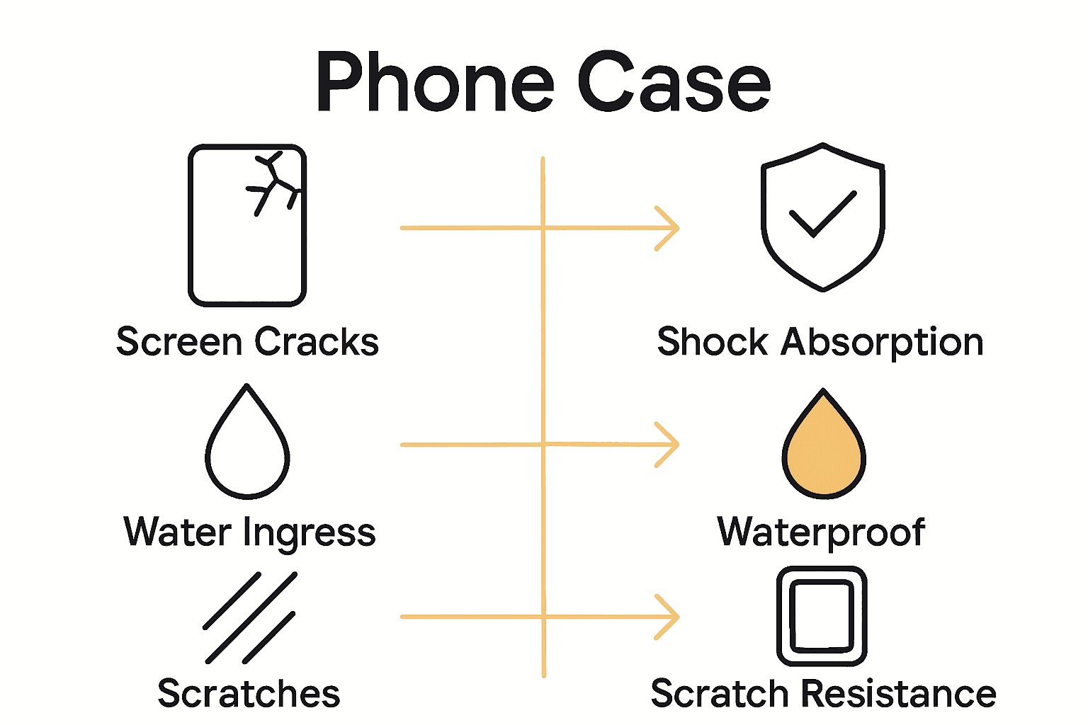 Infographic comparing unprotected smartphone risks versus benefits of using a protective phone case