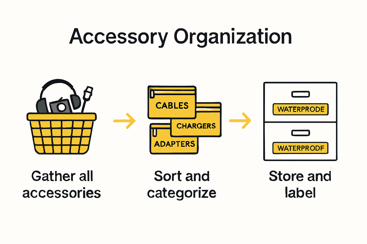 Infographic showing 3 steps for organizing mobile accessories