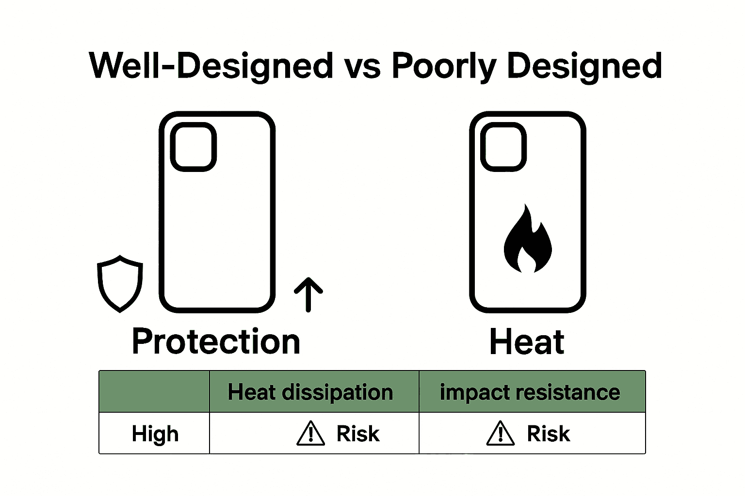 Infographic comparing features of good and poor phone case design