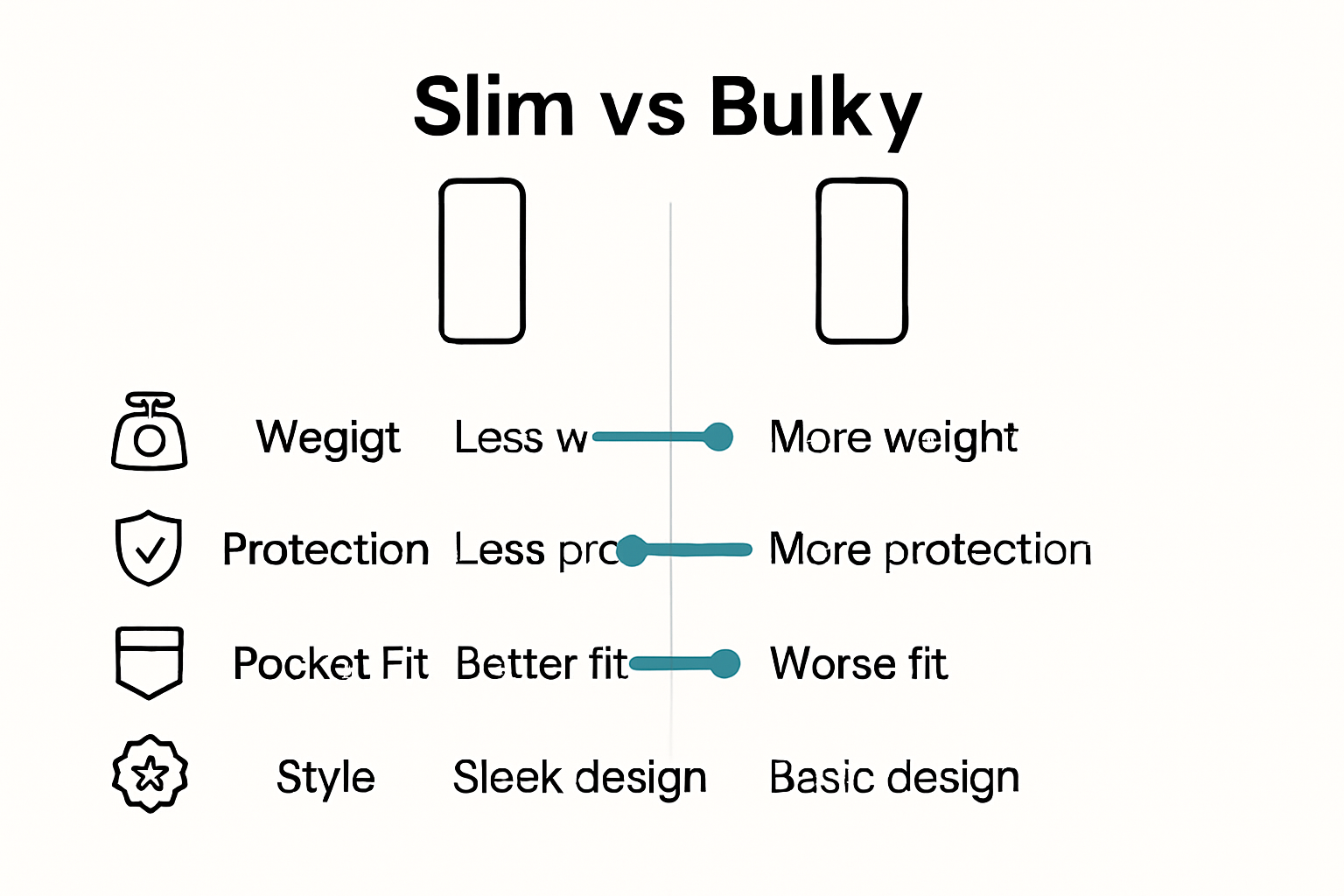 Comparison chart of slim and bulky phone case benefits