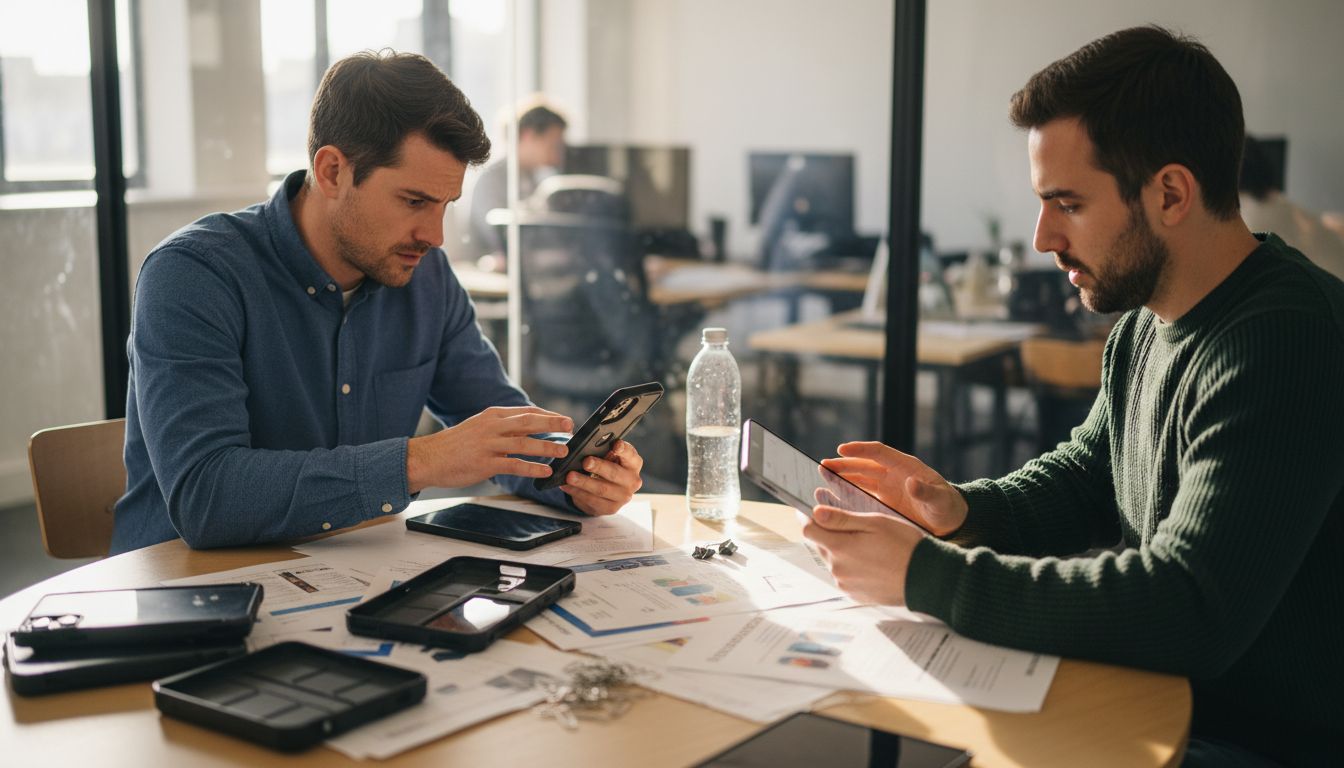 Colleagues reviewing device case reputation