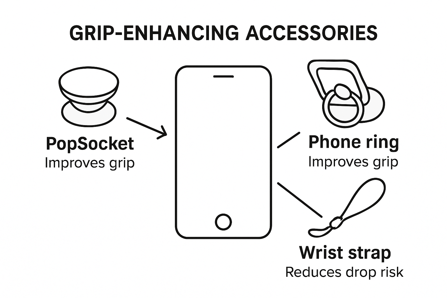 Infographic showing phone grip accessory options