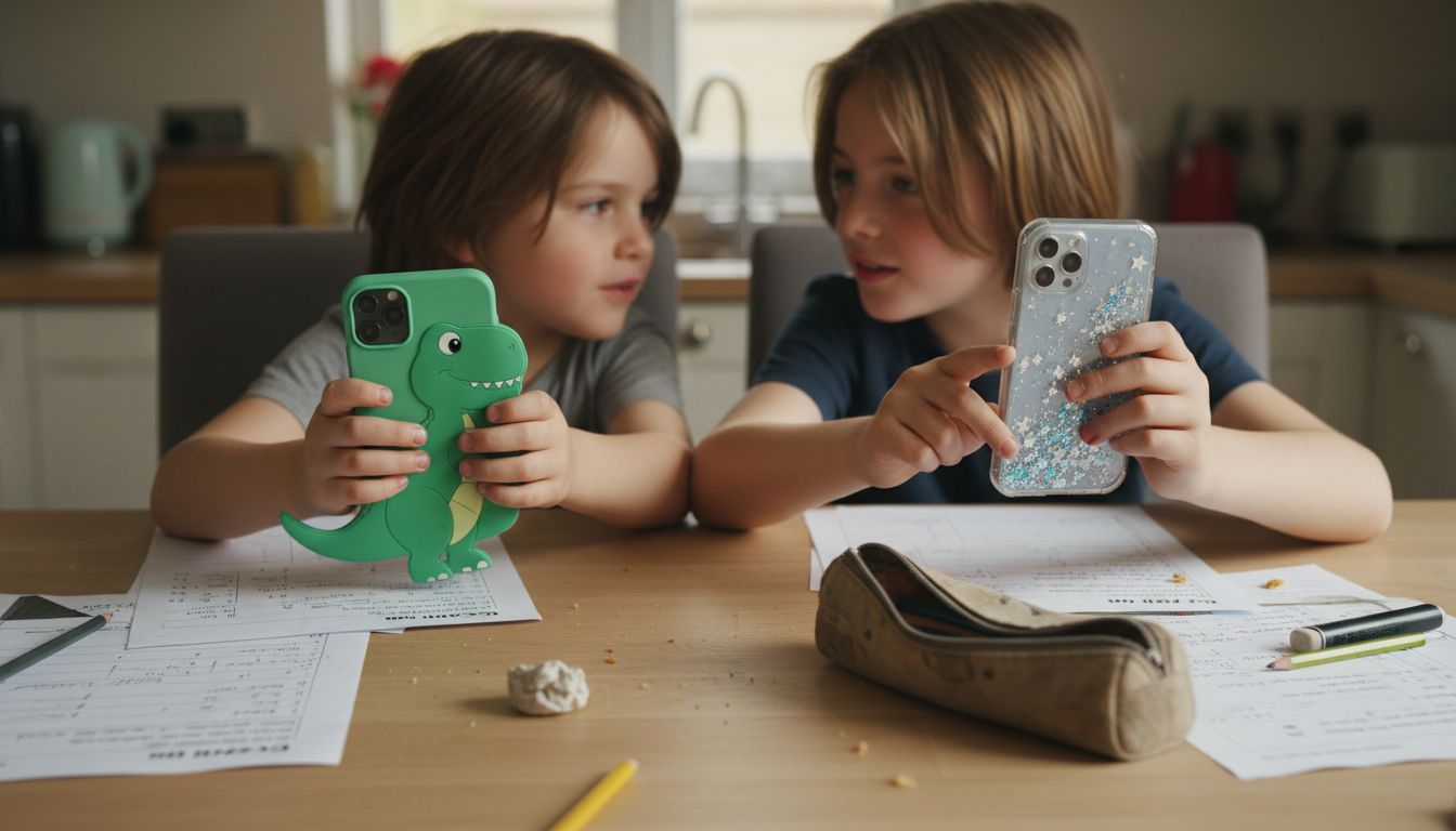 Children discuss creative phone case designs