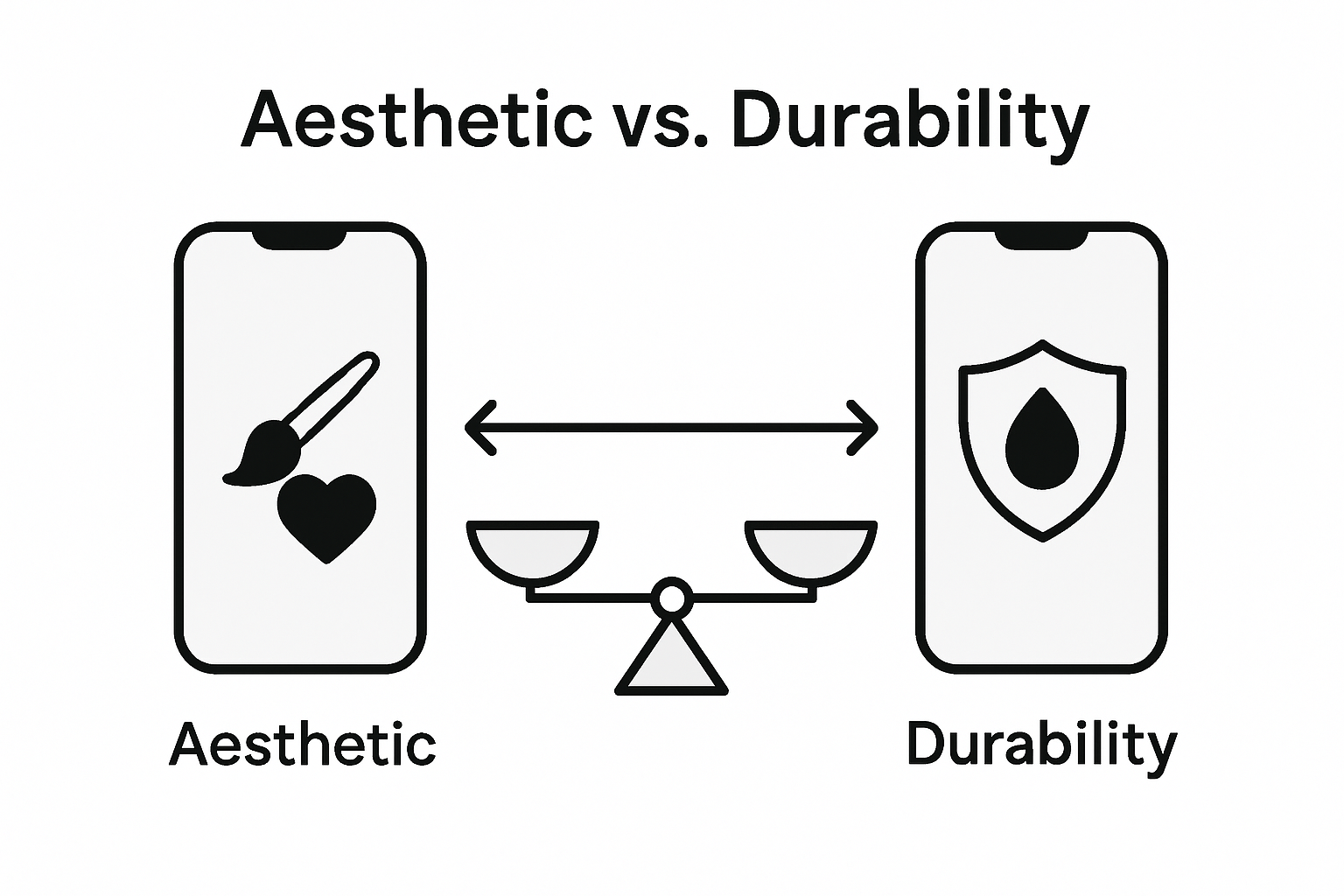 Infographic comparing style and protection in phone cases