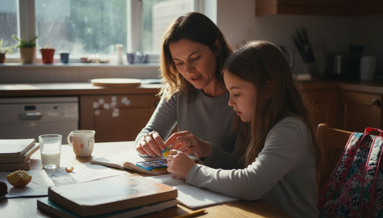 Parent guiding child with safe phone setup