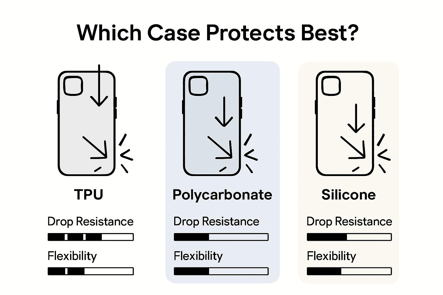 Infographic comparing phone case material drop protection