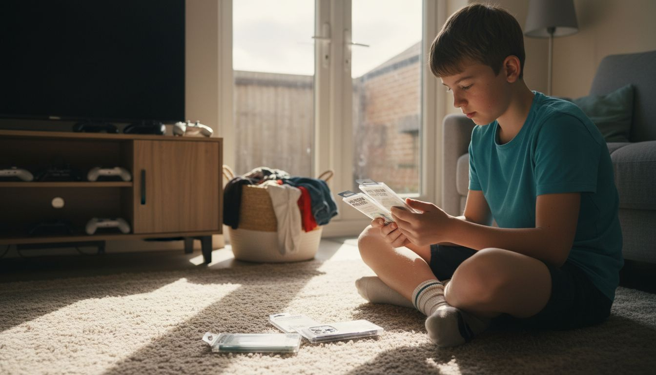 Teen examining antimicrobial phone cases