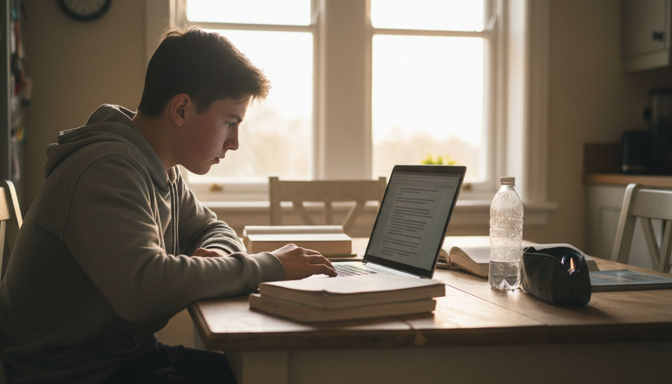Teen boy using anti-glare laptop protector