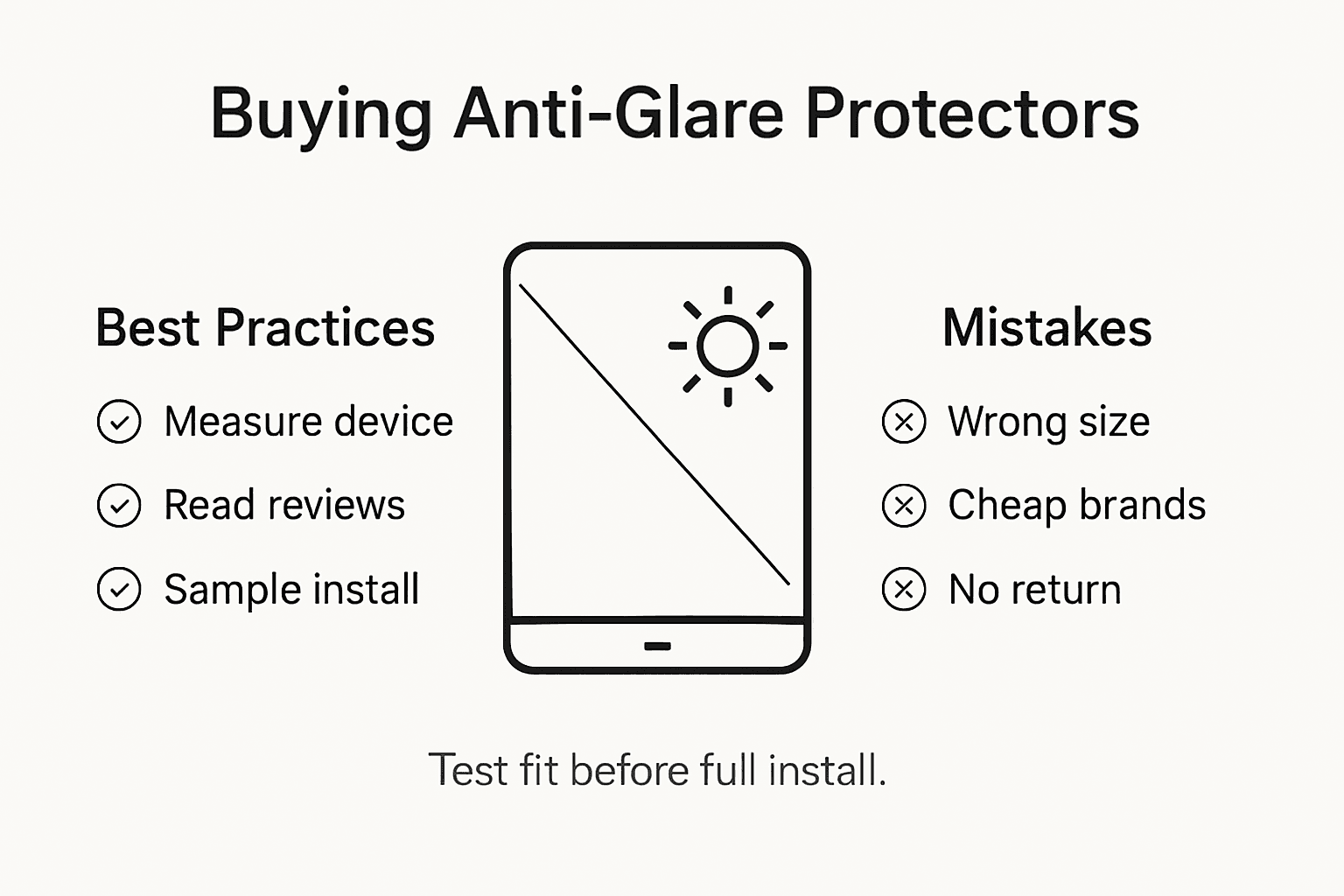 Infographic showing buying anti-glare protectors tips