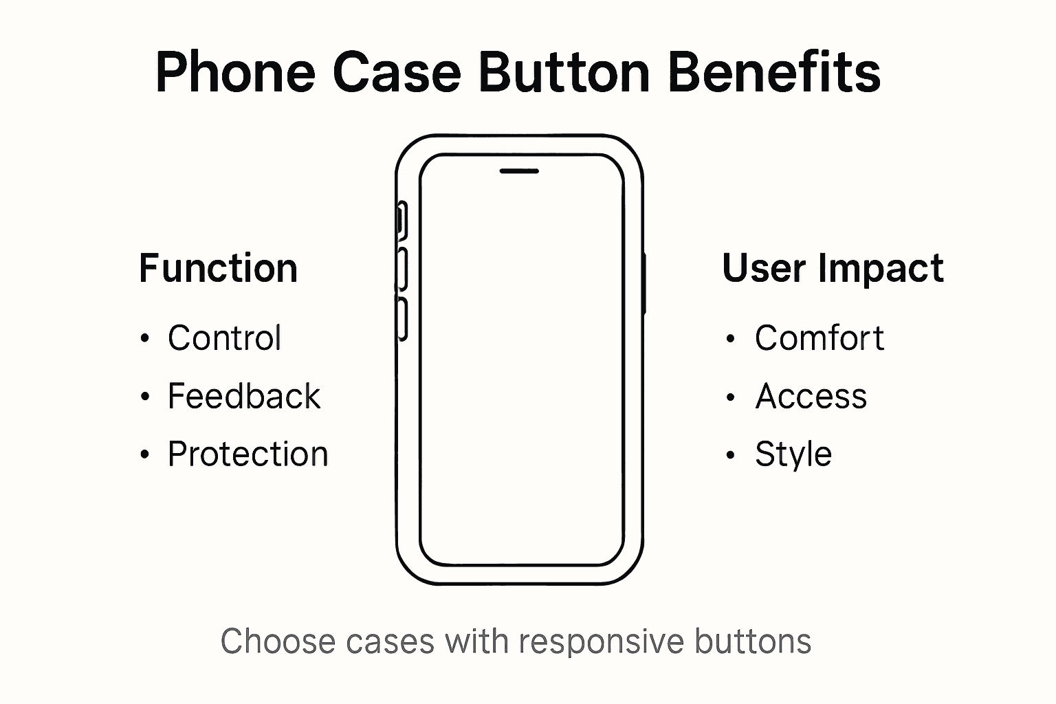 Infographic outlining phone case button features