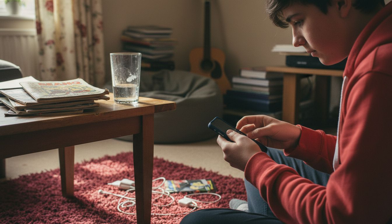 Teen gently loosening phone case corner
