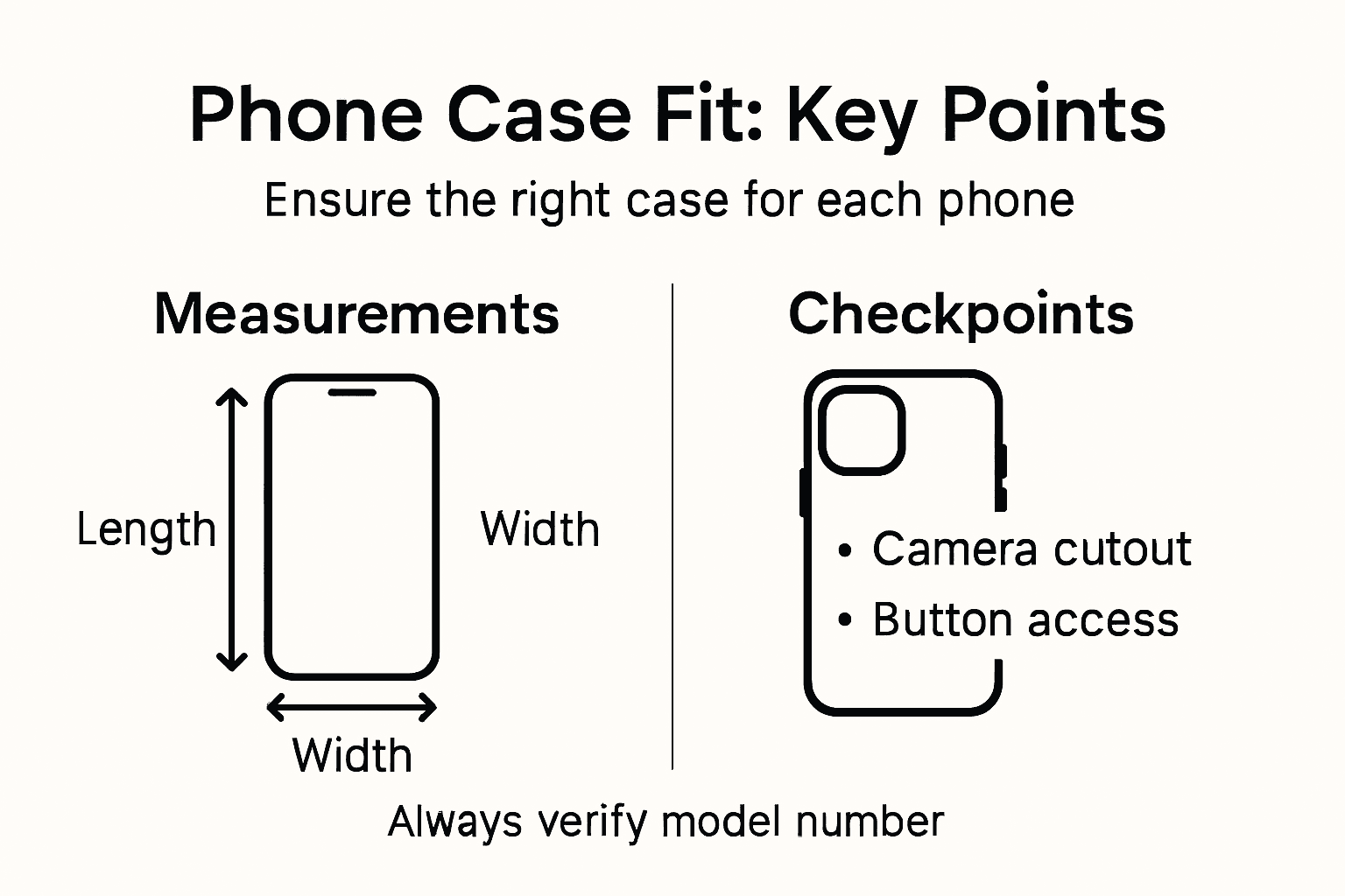 Infographic showing phone case sizing basics
