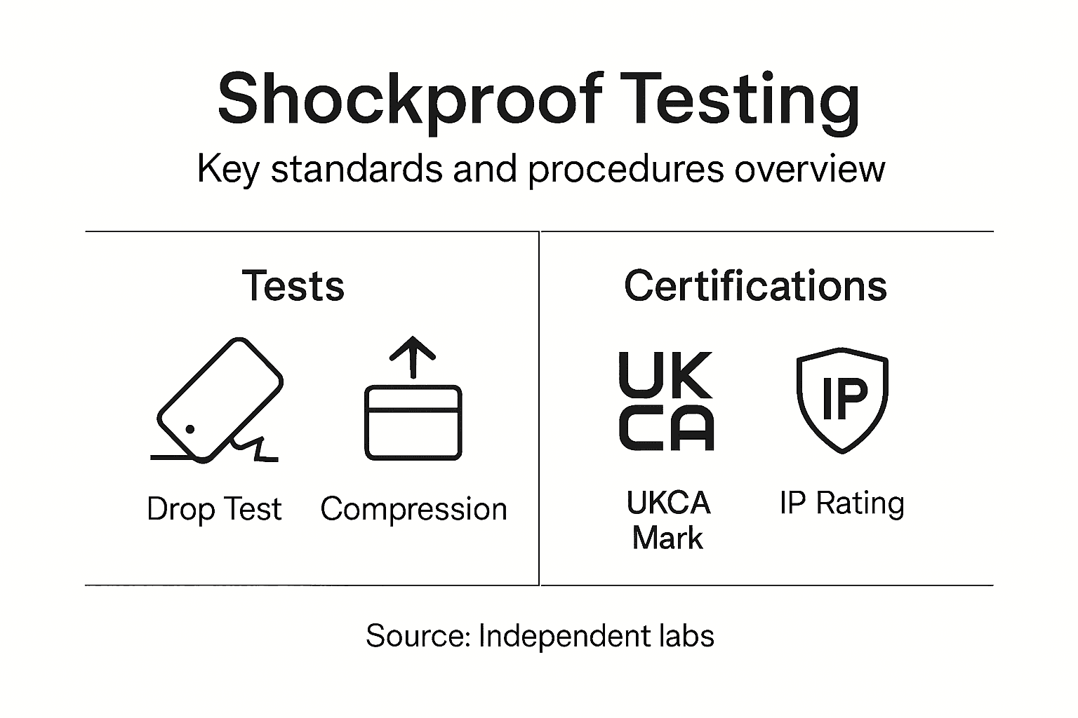 Infographic showing shockproof device testing methods