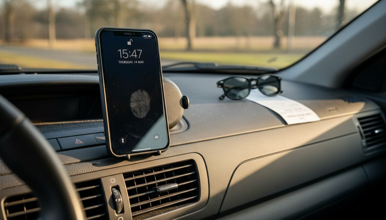 Close-up magnetic phone mount on dashboard