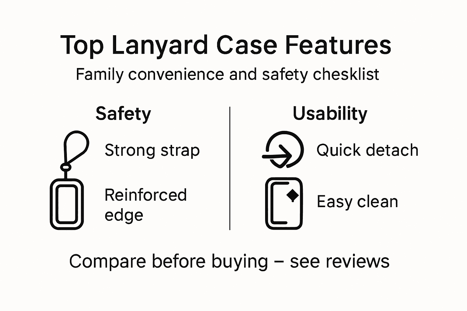 Infographic showing family lanyard case features